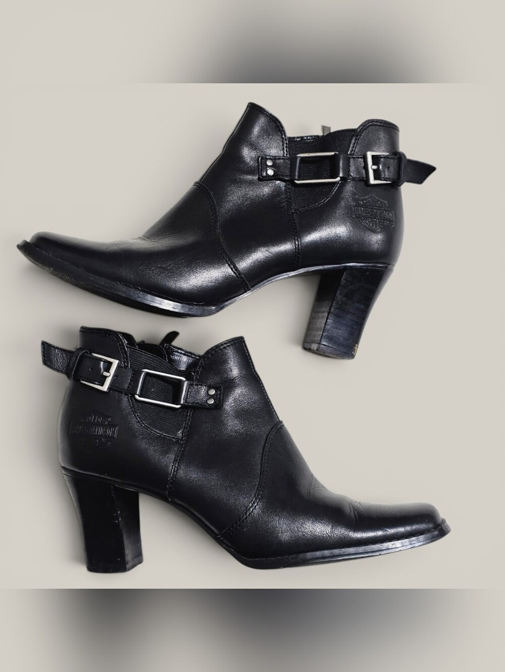 Harley Davidson Womens 6.5 Jonelle Black Leather Buckle Square Toe Ankle Boots